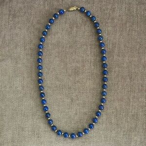Lapis and 14k gold bead necklace, clasp gold plated. 21 inches long